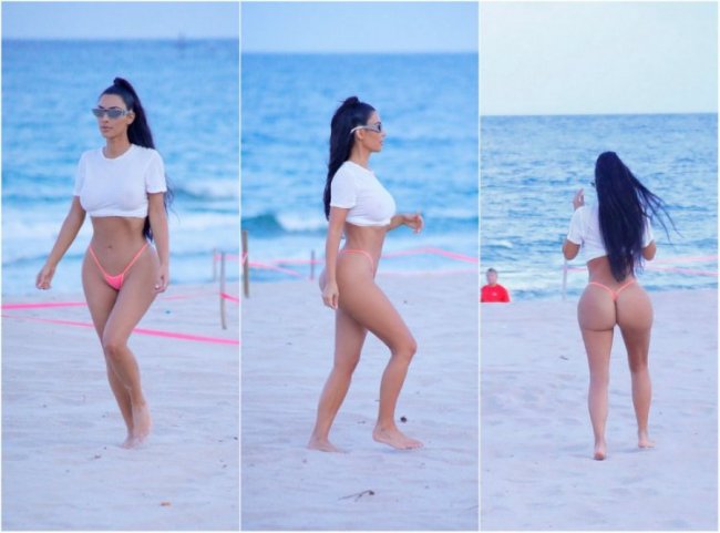 Ким Кардашян в стрингах на пляже