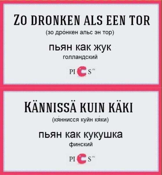 Выражение "пьяный в стельку" на разных языках